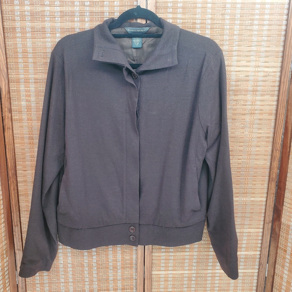 ♡ Banana Republic Wool Blend Buttoned Bomber Jacket Brown Size 8